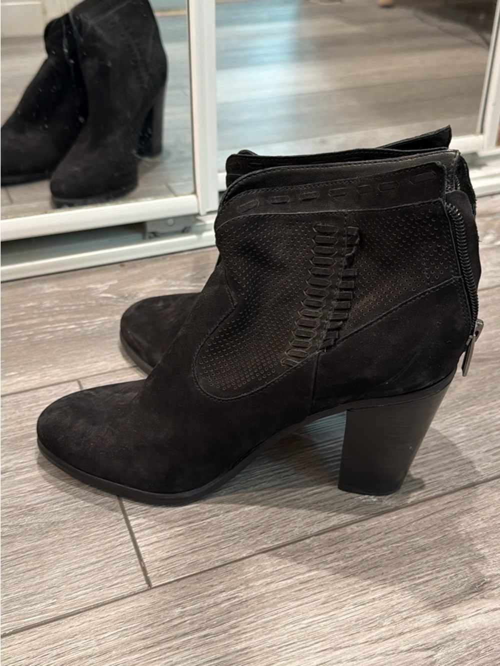 Vince Camuto Black Suede Ankle Booties with Block Heel